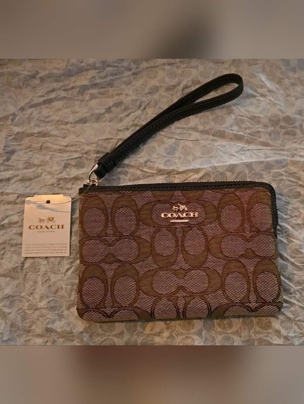 *NEW* Coach Corner Zip Wristlet In Signature Canvas Brown/Khaki F58033 - Picture 2 of 13